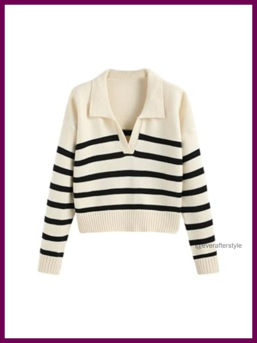 Striped Collared Polo Sweater Oversized Knit Pullover Cotton Blend